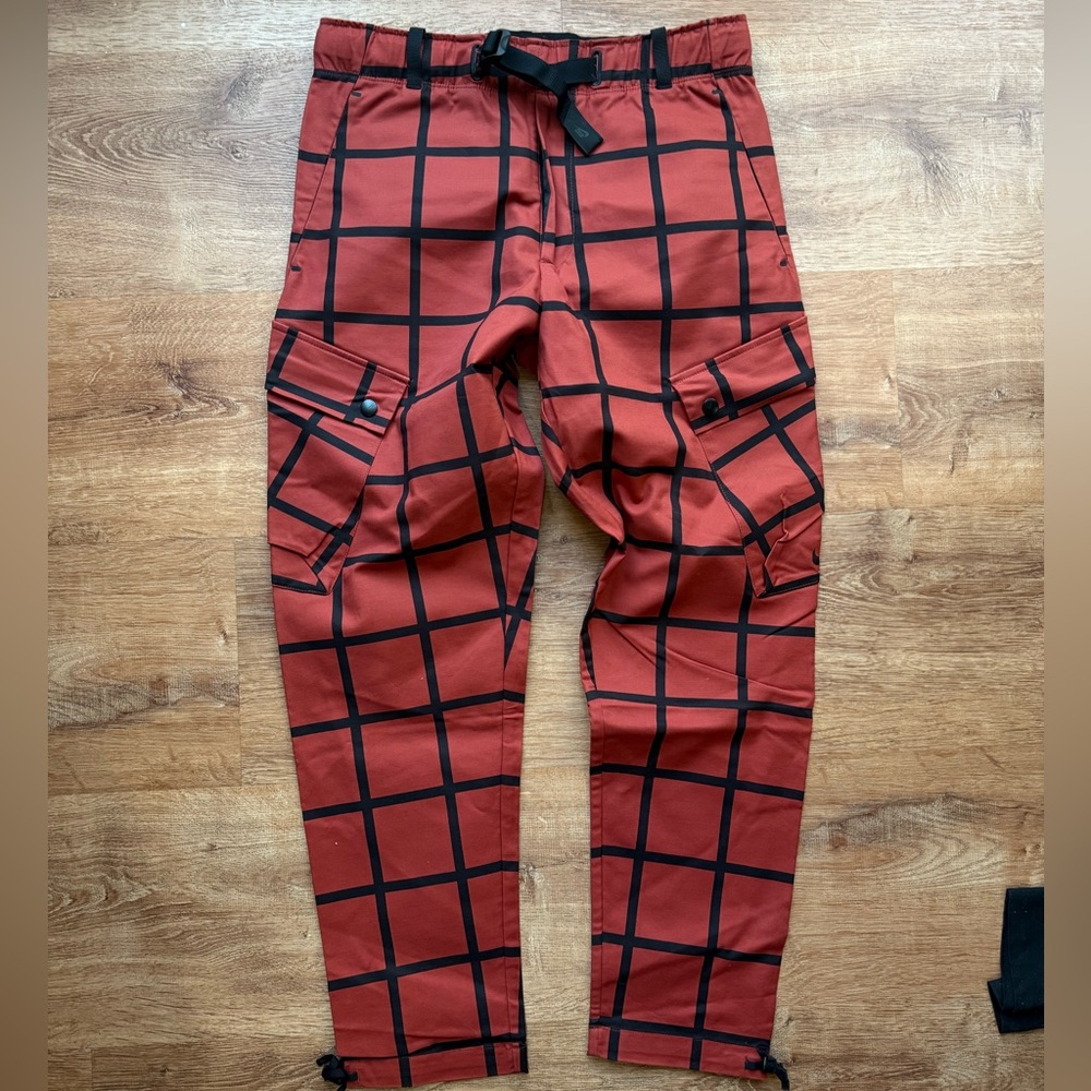Nike Patta Men's Red Grid Cargo Pants with Black Windowpane